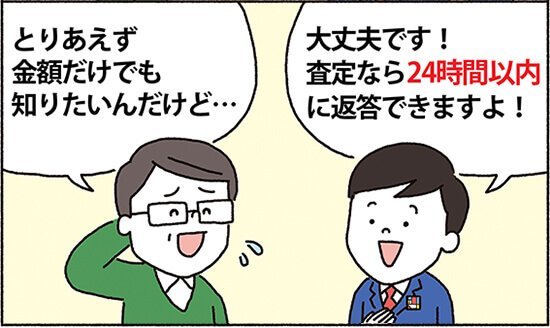 事例紹介マンガ　24時間以内には査定金額の返答も可能
